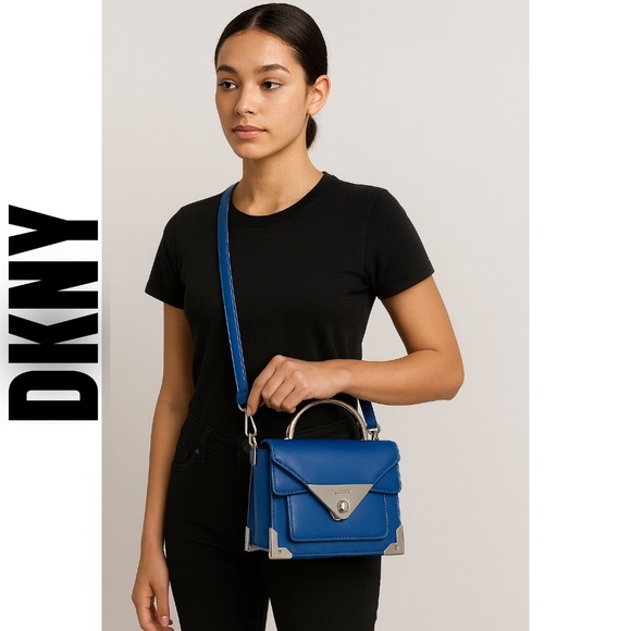 DKNY Mini Jaxone Top-Handle Patent Leather Purse-Blue - Picture 1 of 7